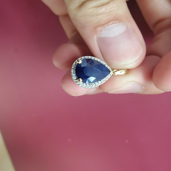 14K. SOLID GOLD NECKLACE DIAMONDS & SAPPHIRE - Picture 13 of 14